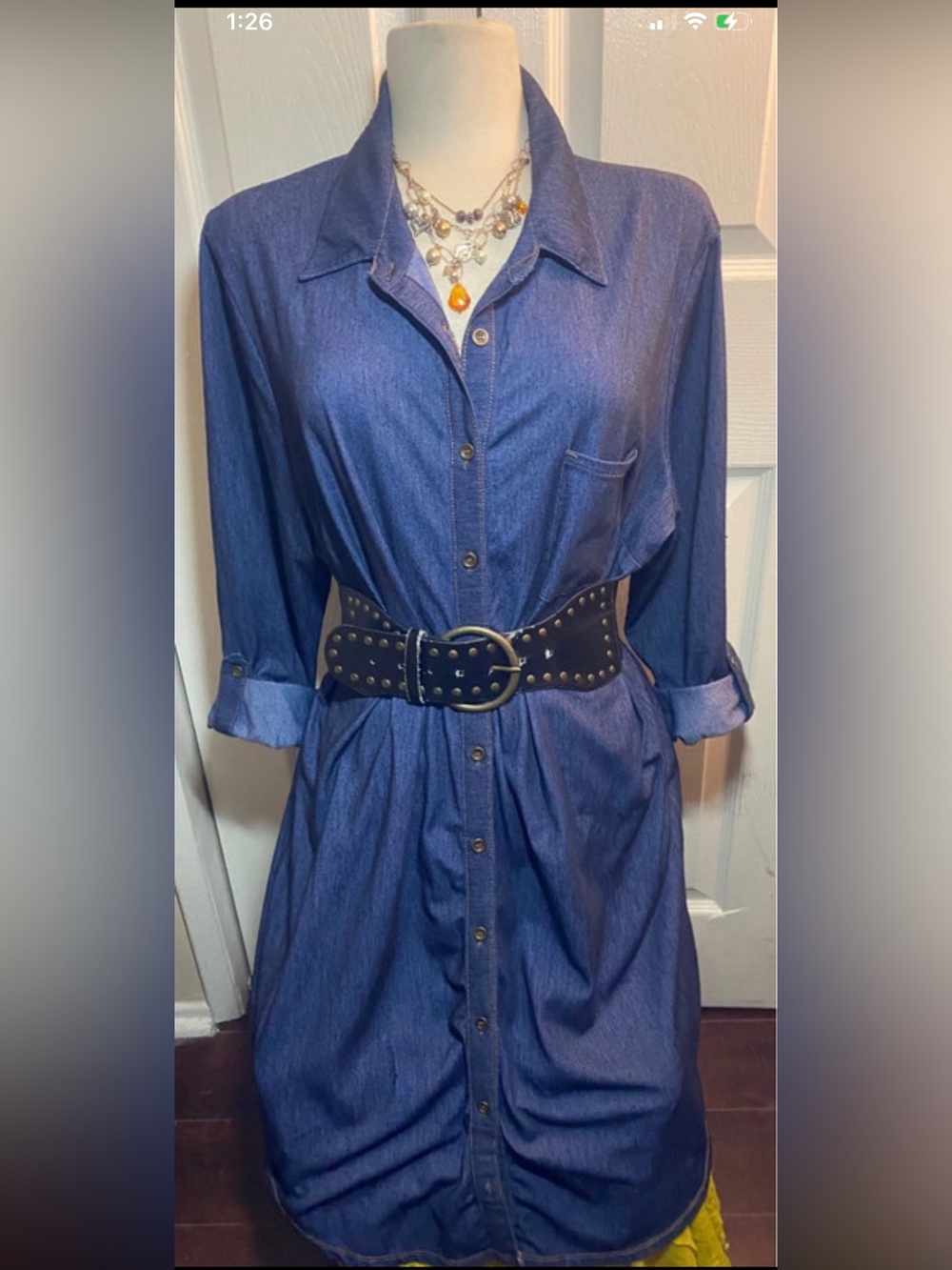 Blue button-front shirt dress, size 3X.